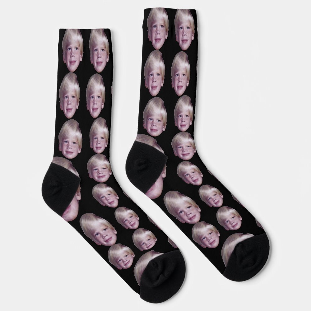 Add 1 Floating Head Photo - Random Pattern black Socks