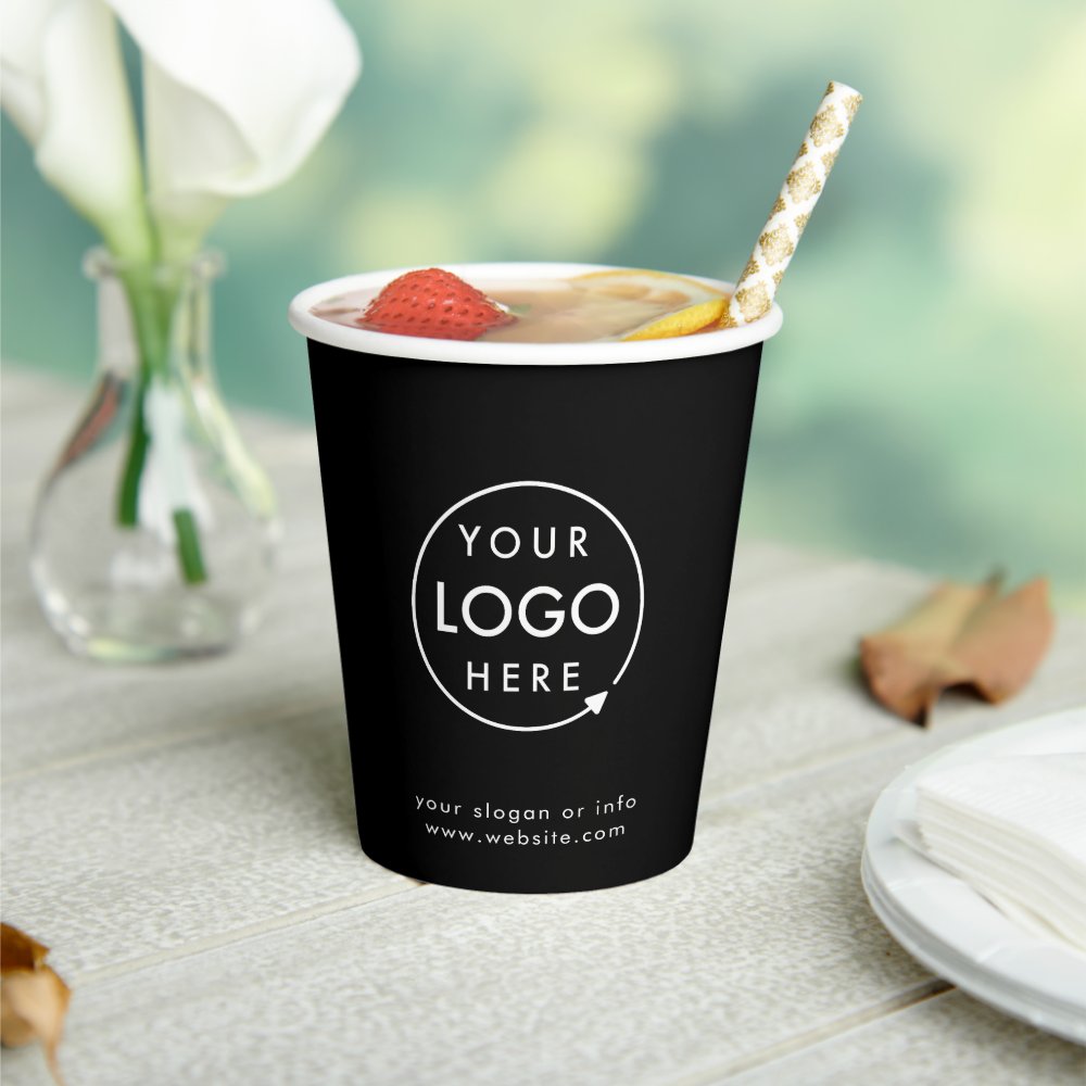 Paper Cups | Business Logo Branded Modern Black