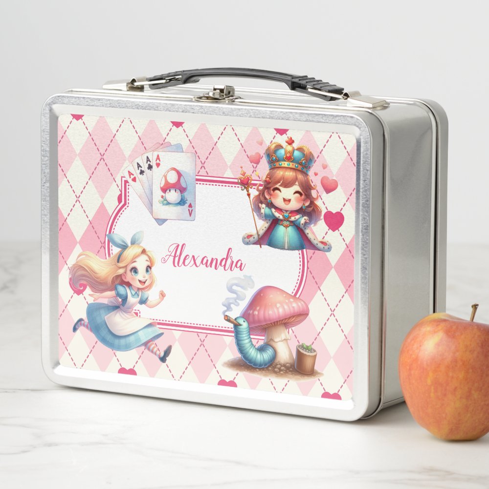 Cute Personalized Alice in Wonderland Metal Lunch Box
