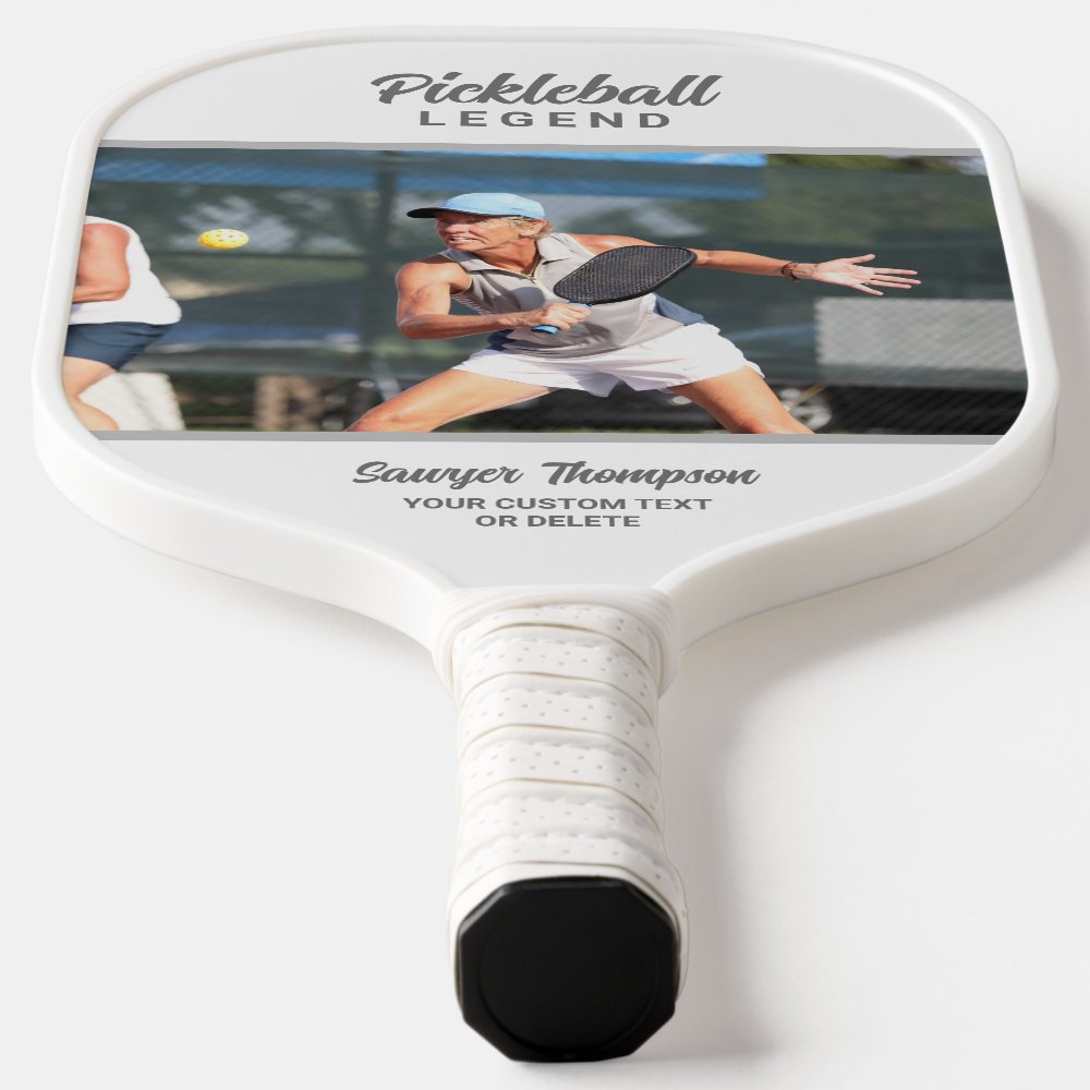Fun Custom Text and Photo White Personalized Pickleball Paddle