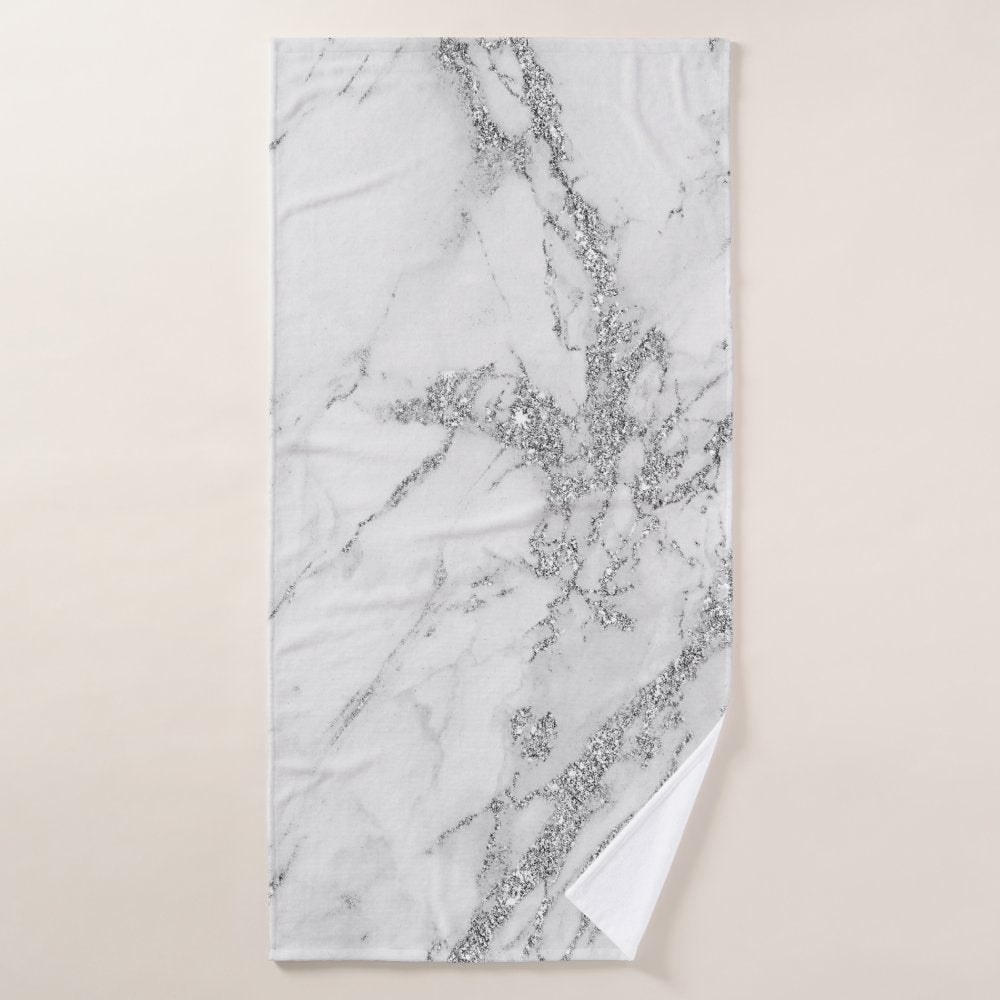 Elegant chic white gray silver marble bath towel set