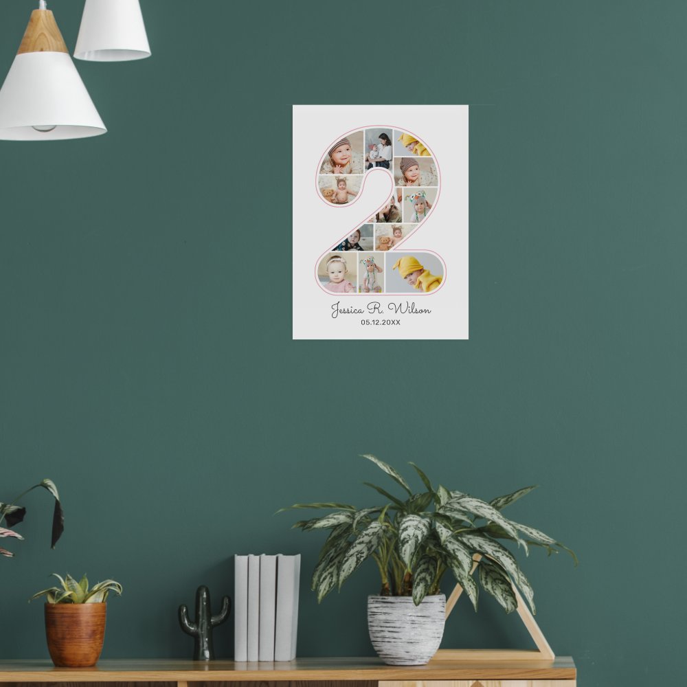 2nd Birthday Number 2 Photo Collage Baby Nursery Poster