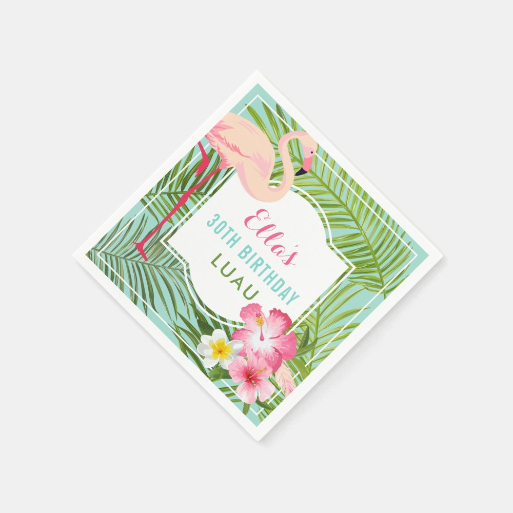Tropical Pink Flamingo 30th Birthday Luau Napkins