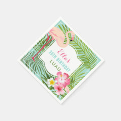 Tropical Pink Flamingo 30th Birthday Luau Napkins