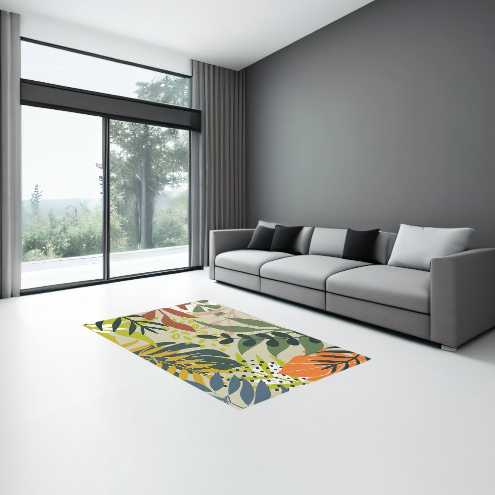 Modern Tropical leaves Contemporary Living area  Rug