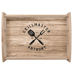 Custom Retro GRILLMASTER Rustic Farmhouse Wood Serving Tray