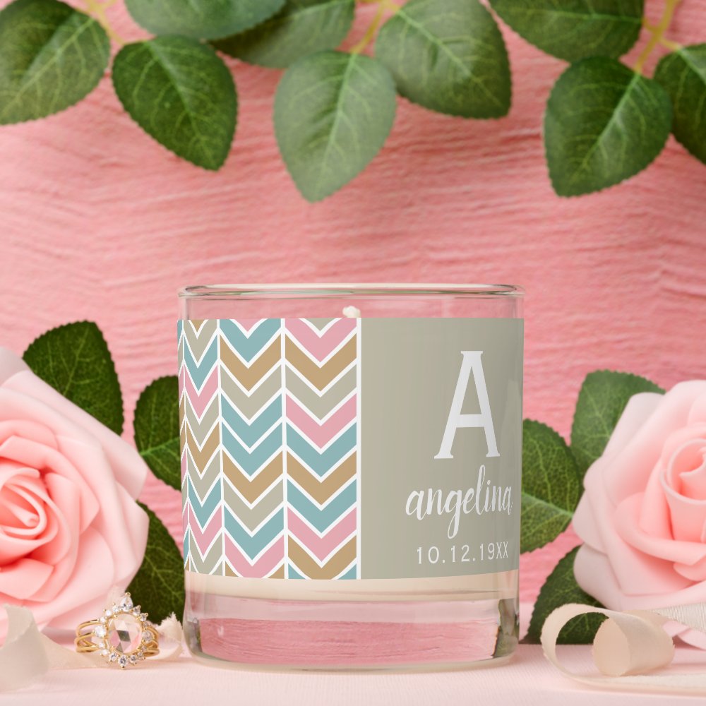 Custom Monogram with 5 Photos - Mod Herringbone Scented Candle