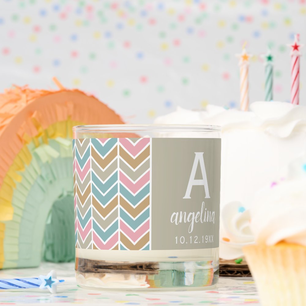 Custom Monogram with 5 Photos - Mod Herringbone Scented Candle