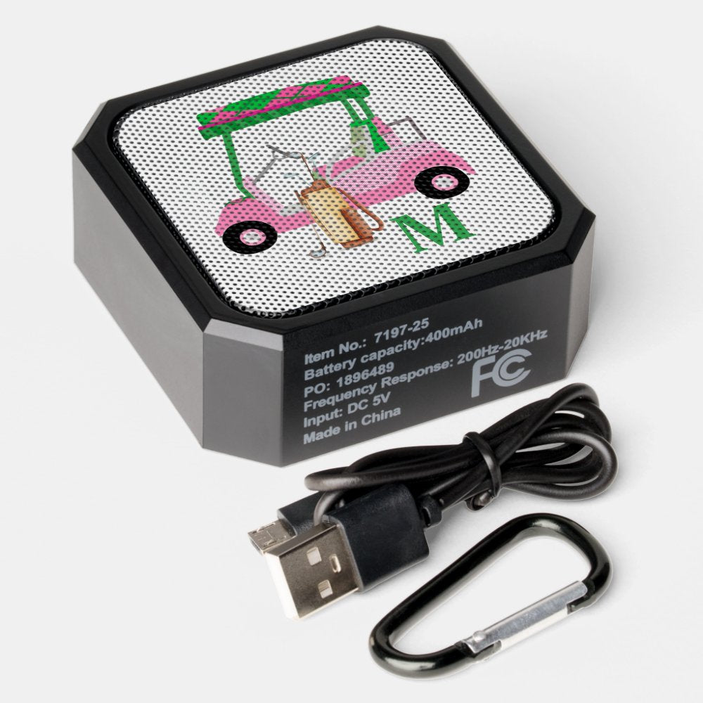 Unique Charming Golf Cart with Clubs Monogram Bluetooth Speaker