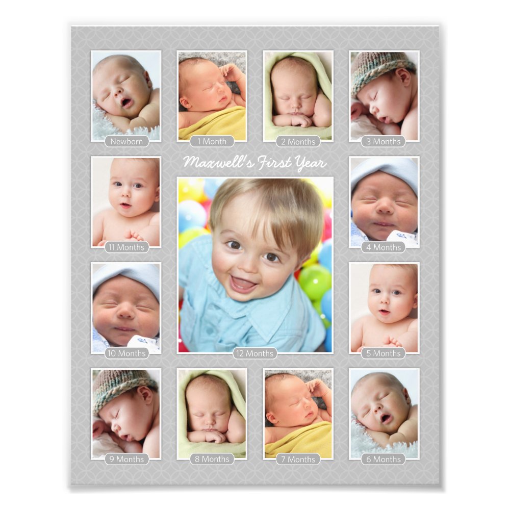 Babys First Year Gray Keepsake Photo Collage Print