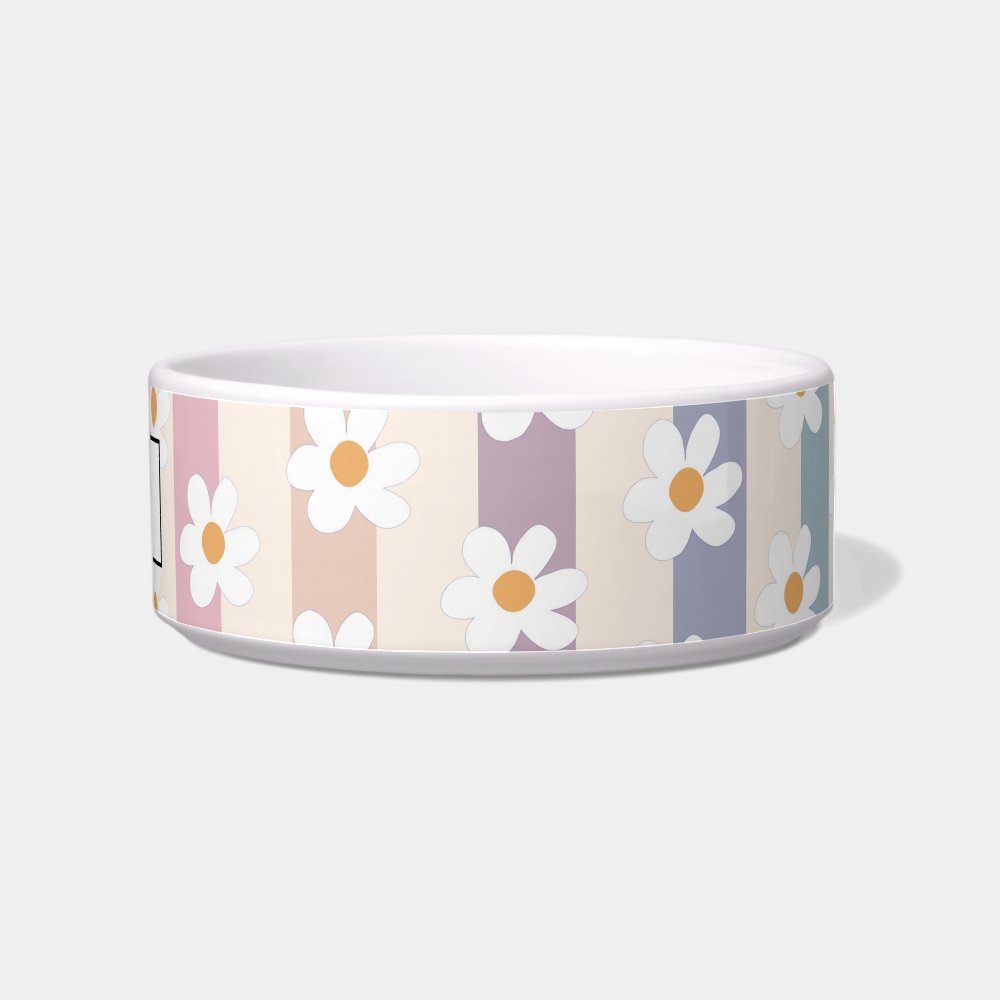 Personalized Floral Pastel Stripes Pet Bowl