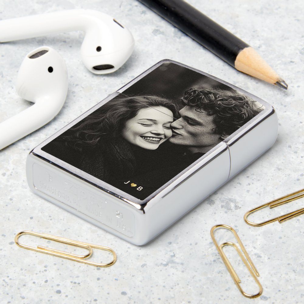 Custom Photo Modern Keepsake Monogram Gold Heart Zippo Lighter