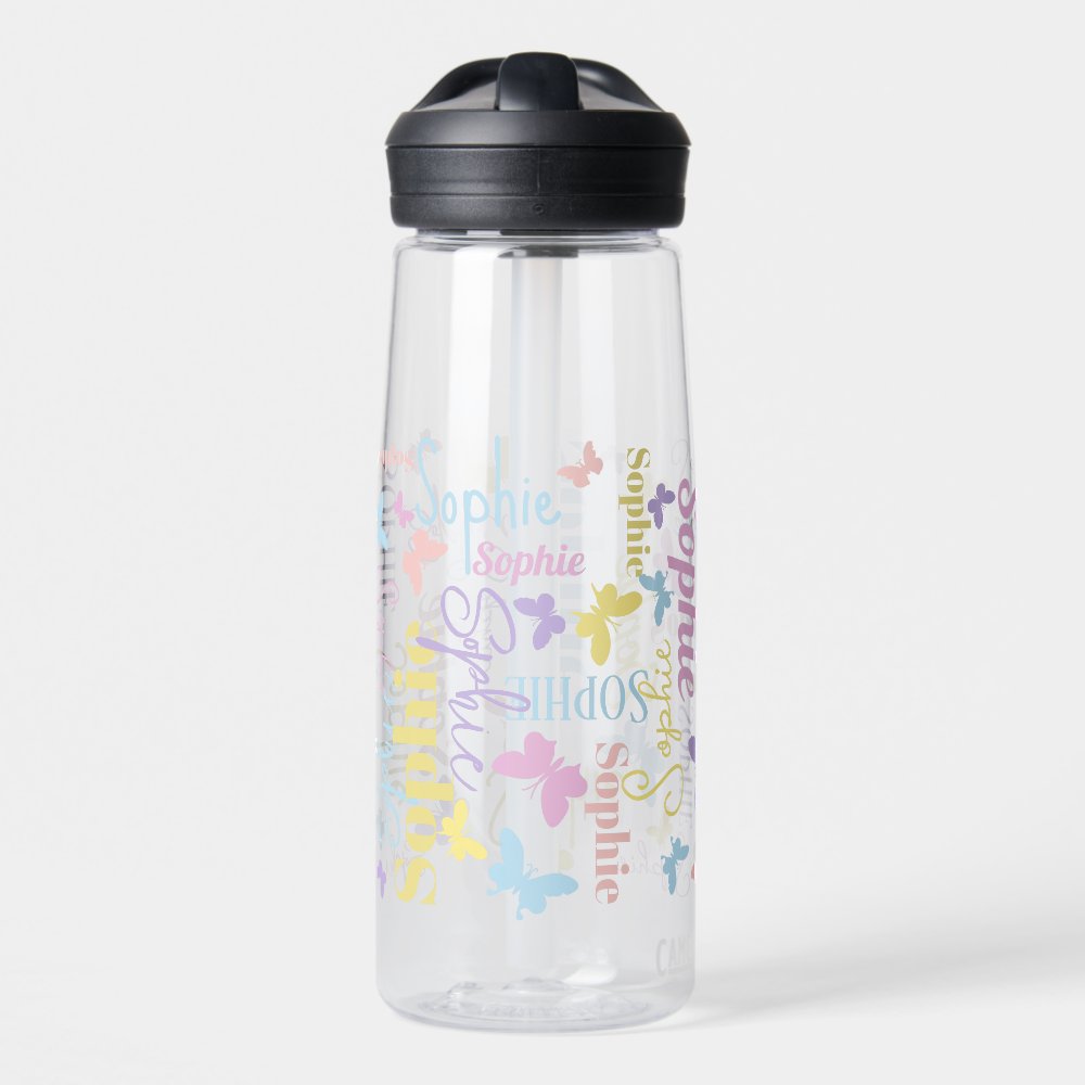 Muted rainbow butterflies custom name Sophie Water Bottle