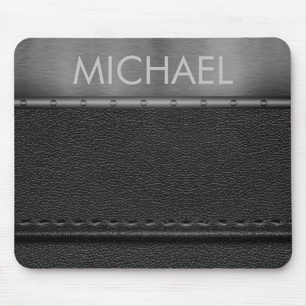 Black Leather Look Metal Band Monogram    Mouse Pad