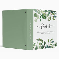 Modern Eucalyptus Botanical Bridal Shower Recipe 3 Ring Binder