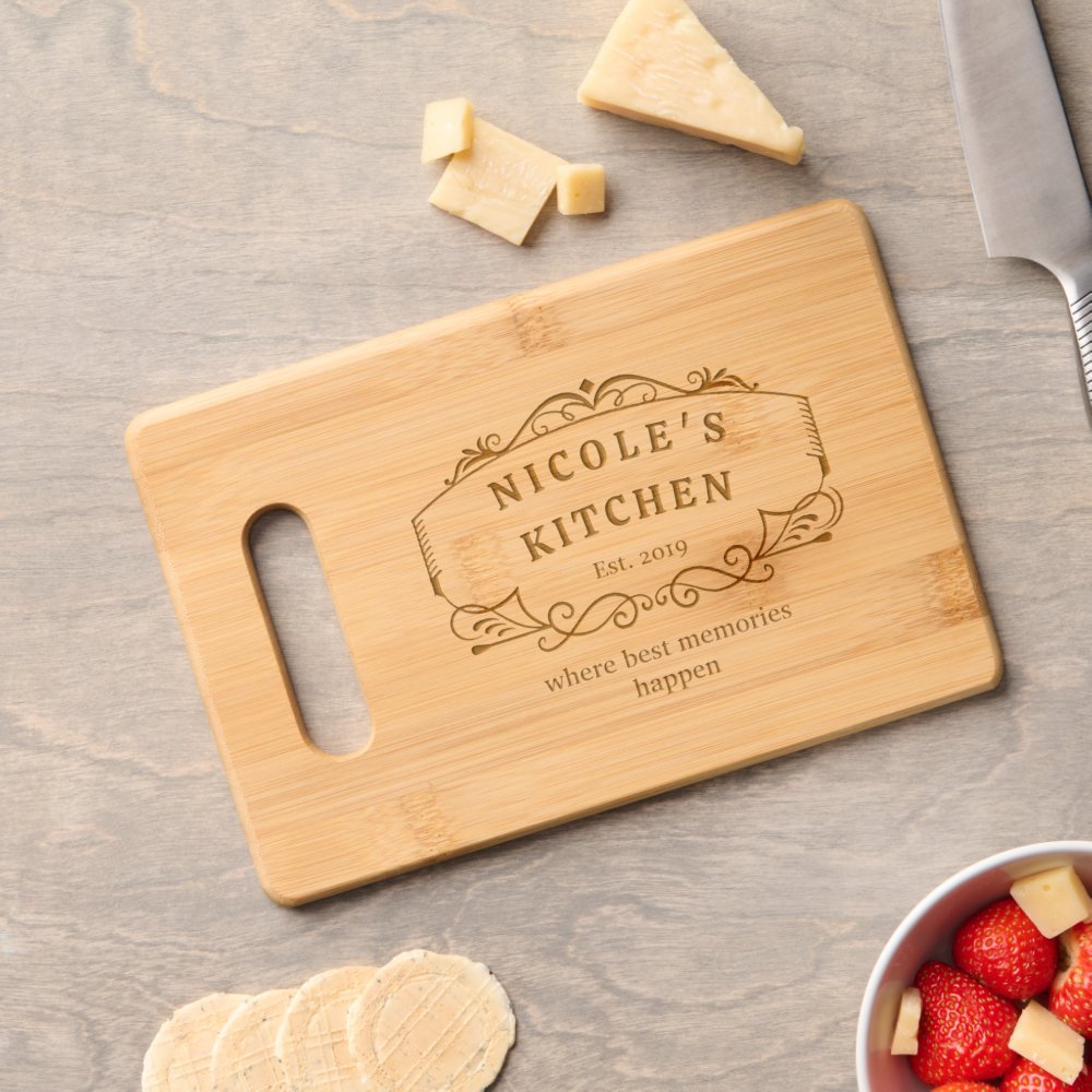 Custom Text, Chic Engraved Wooden Charcuterie /  Cutting Board