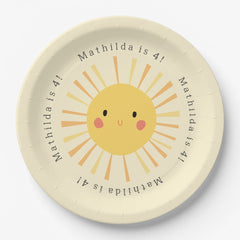 Cute yellow sunshine illustration birthday party paper plates