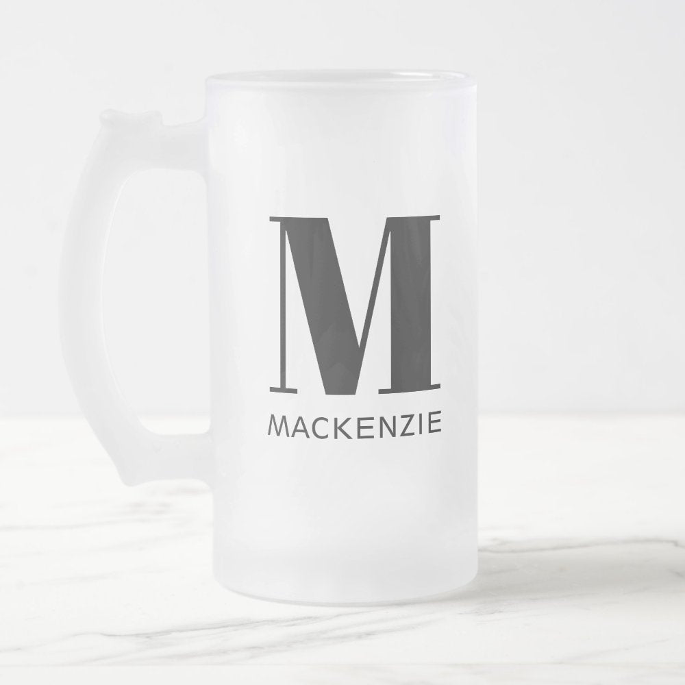 Monogram Name Simple Personalized Frosted Glass Beer Mug