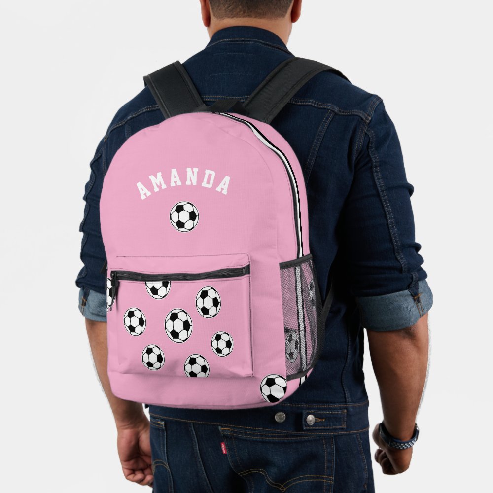 Soccer Pink Personalized Kids Back to School Printed Backpack