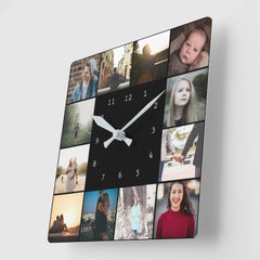 DIY Personalized 12 Photo Collage Template Square Wall Clock