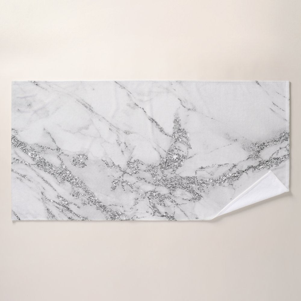 Elegant chic white gray silver marble bath towel set