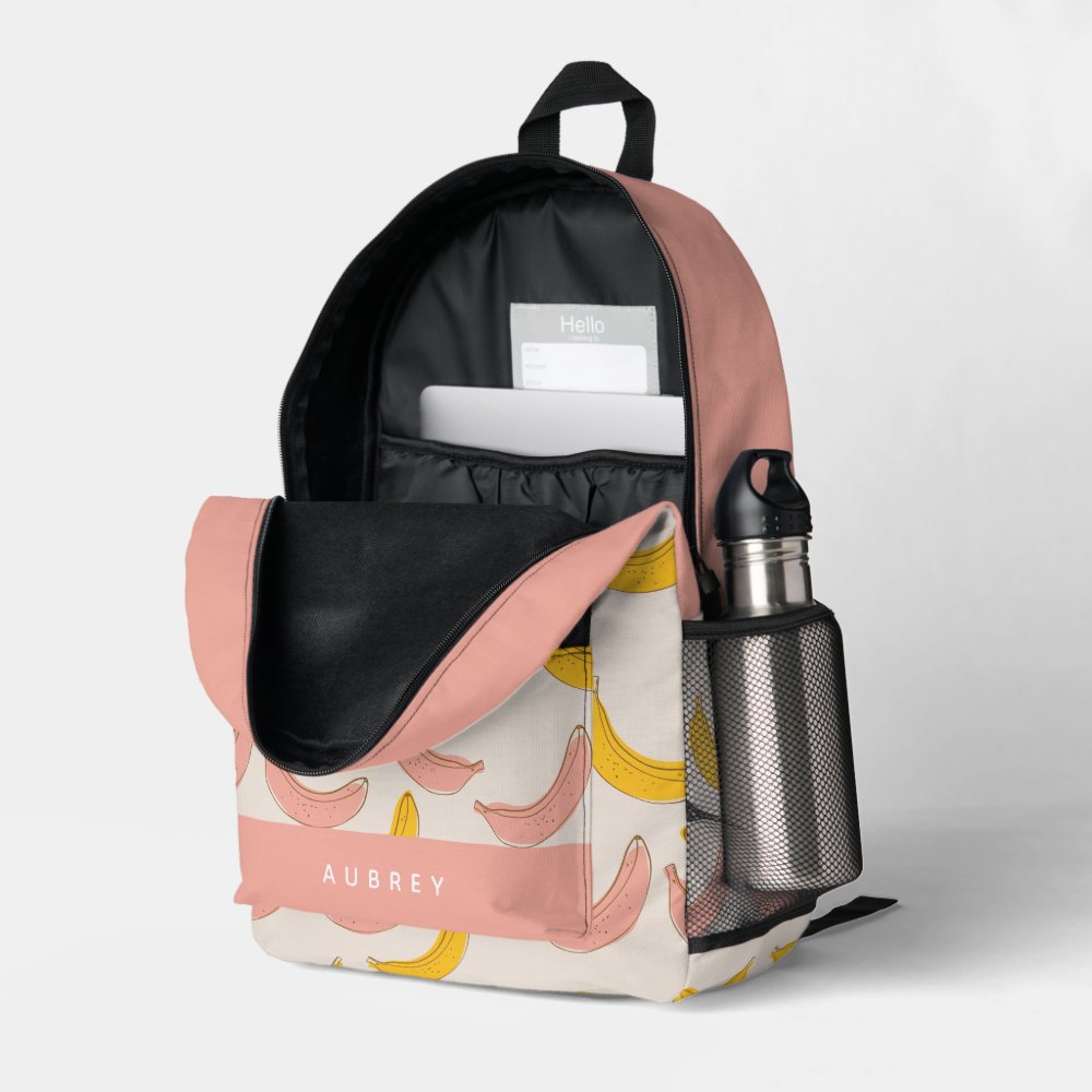 Cute Pink & Yellow Banana Pattern Printed Backpack