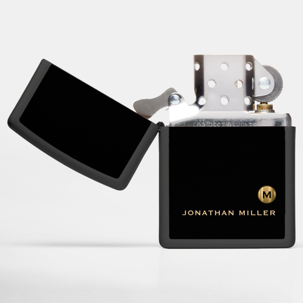 Minimal Black Gold Classic Monogram Zippo Lighter