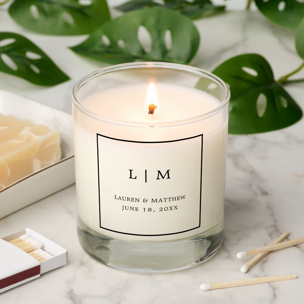 Simple Black and White Monogram Elegant Wedding Scented Candle