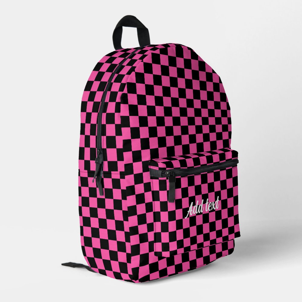 Personalized Modern Pink Black Checkered   Printed Backpack