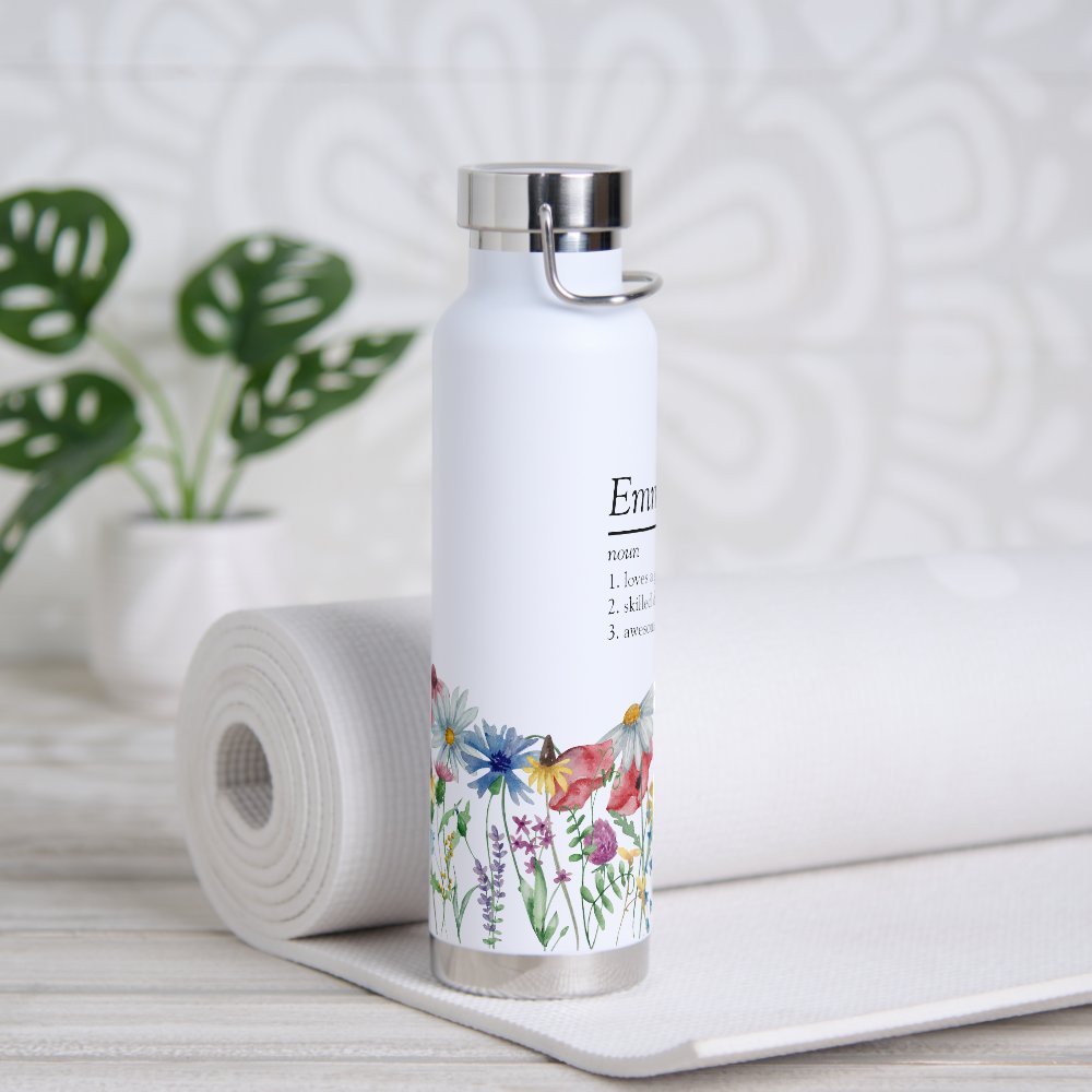Name Definition with Modern Wildflower Border Water Bottle