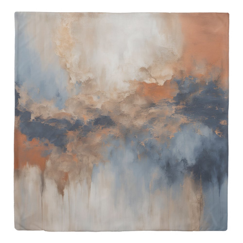Dusty Blue Burnt Orange Navy Abstract Duvet Cover