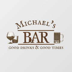 Custom Bar Personalized Gift Rustic Good Drinks  Wall Decal