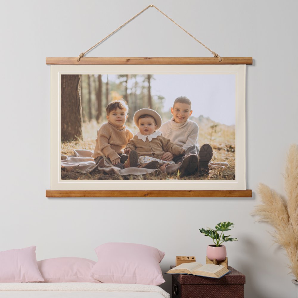 Modern Beige Frame Custom Family Photo Canvas Hanging Tapestry