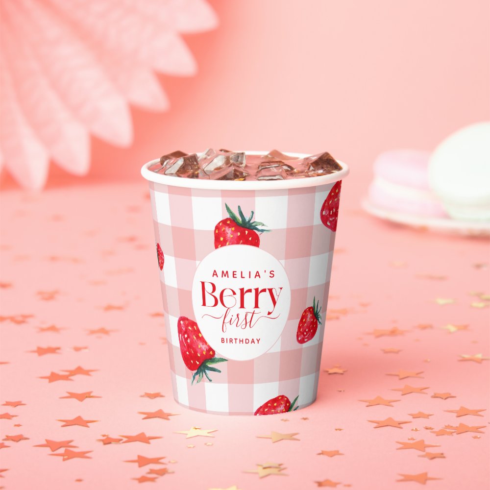 Berry First Birthday Strawberry Girl Paper Cups