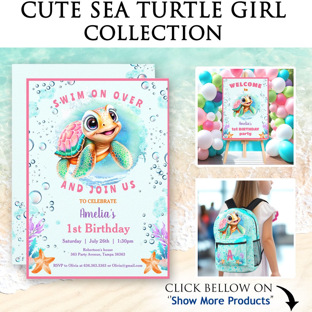 Cute Happy Turtle Girl Ocean Turquoise Name Fanny Pack