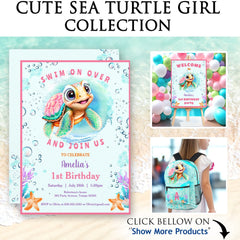 Cute Happy Turtle Girl Ocean Turquoise Name Fanny Pack
