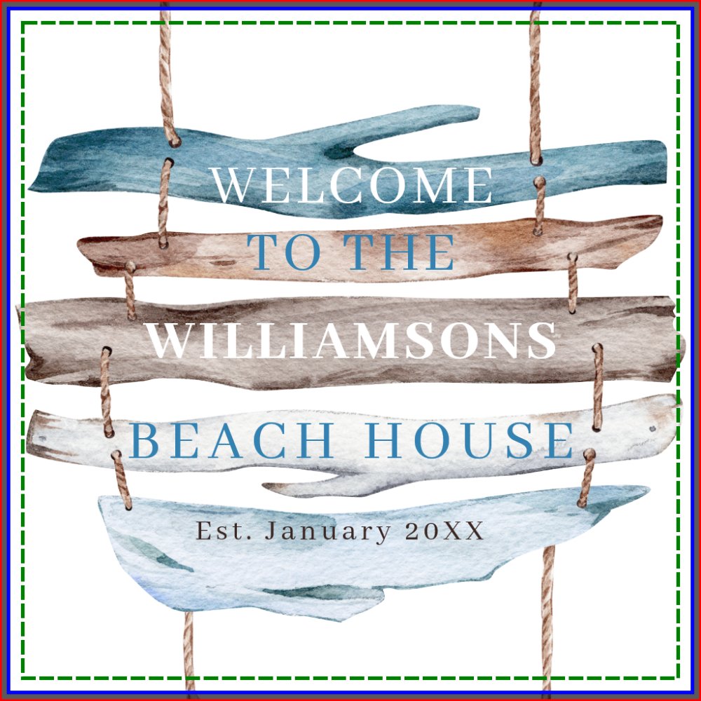 Personalize Coastal Driftwood Welcome Beach House Wooden Box Sign