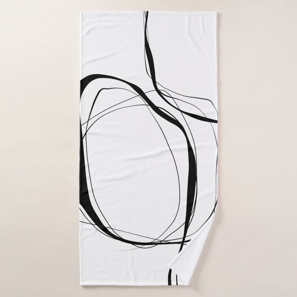 Black lines on white bath towel set