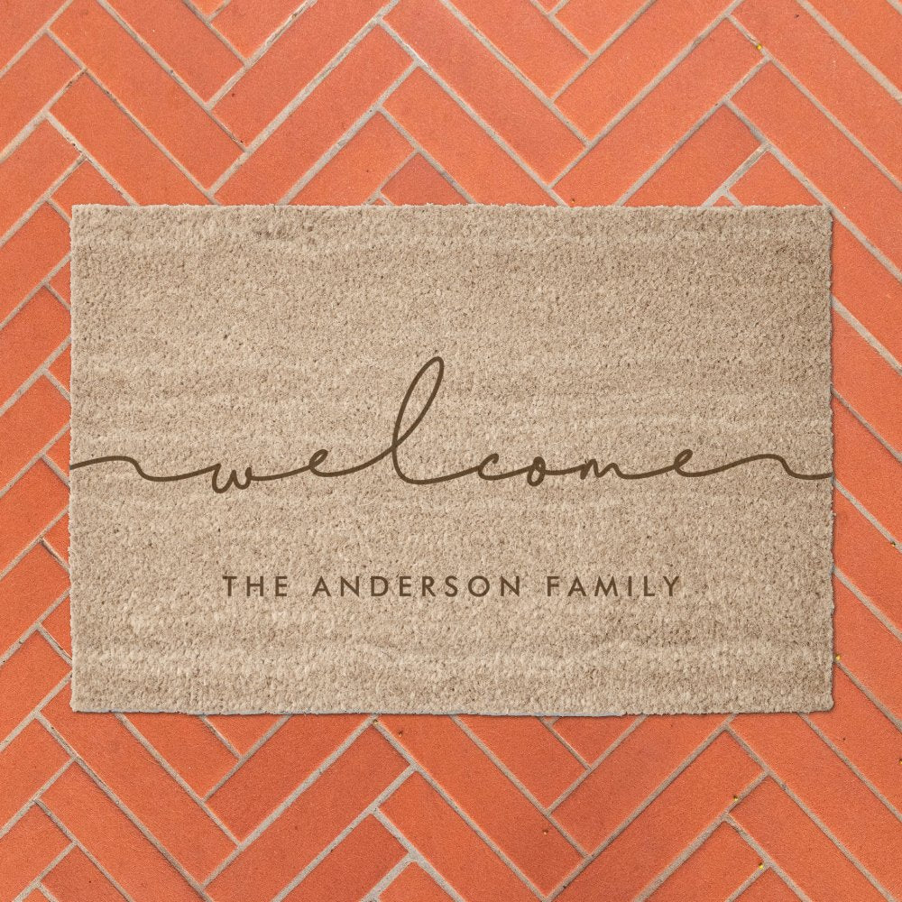 Cute modern calligraphy Welcome Coir Fiber Doormat