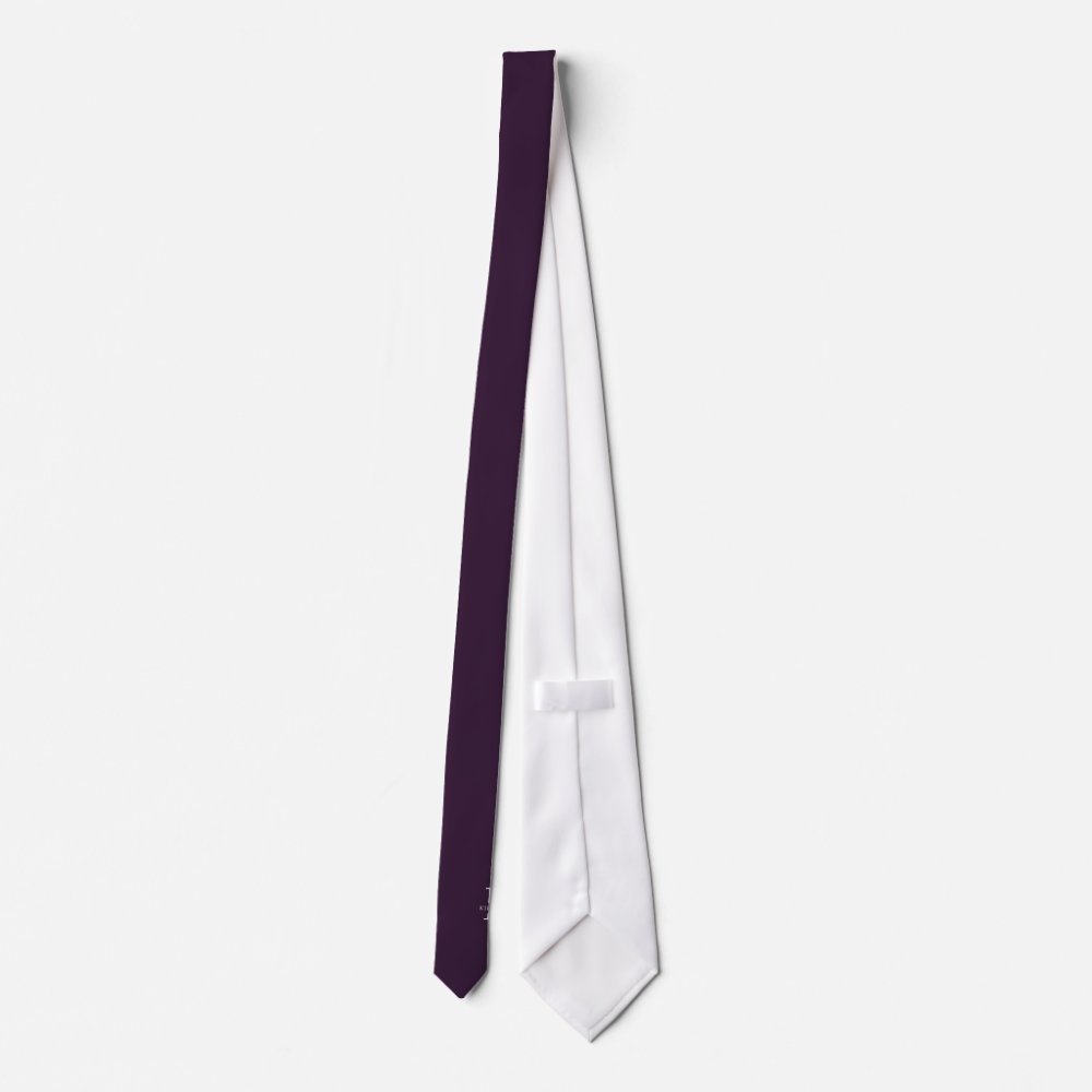 Eggplant | Elegant Monogram+Name | one-Sided Neck Tie
