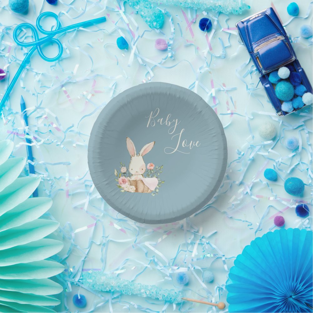 Blue Baby Love Script Baby Shower Paper Bowls