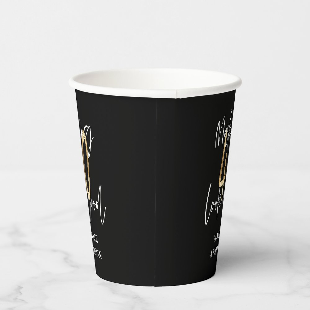 modern black and gold 40th birthday party  paper cups