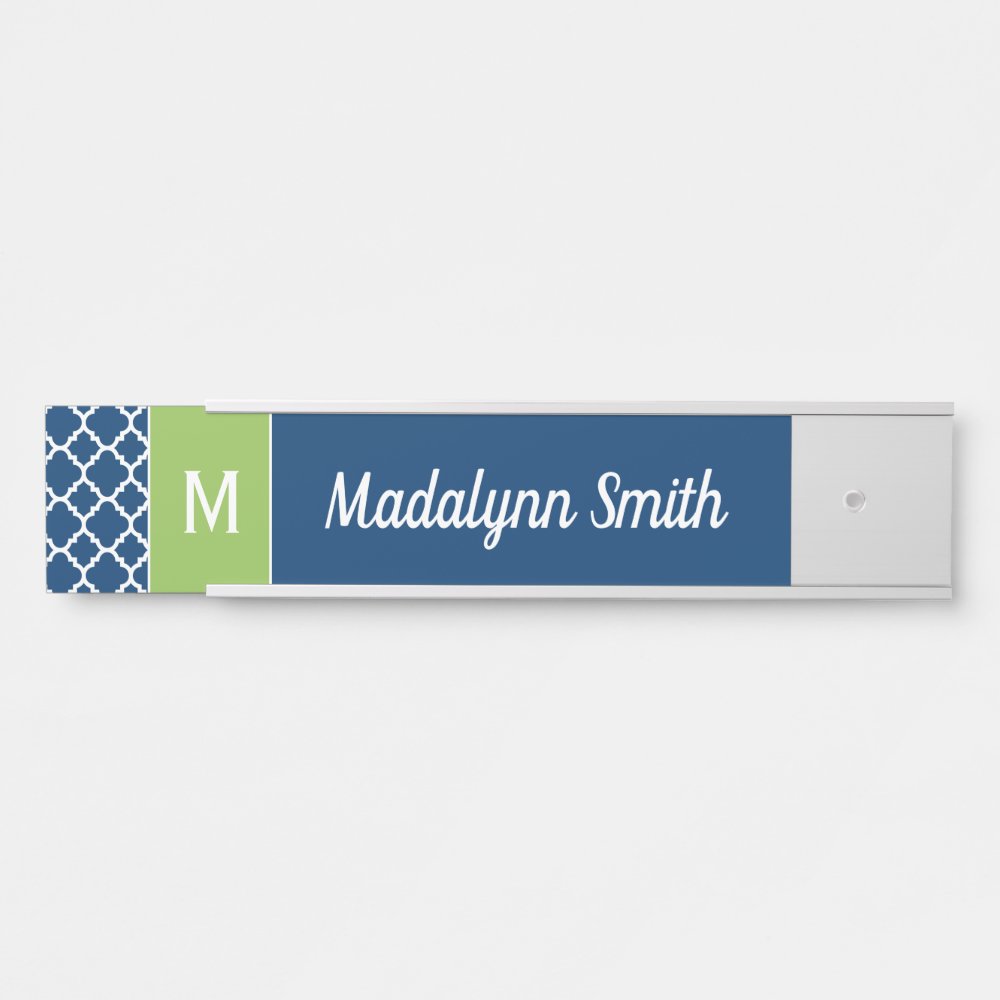 Lime & Navy Geometric Pattern Custom Monogram Door Sign