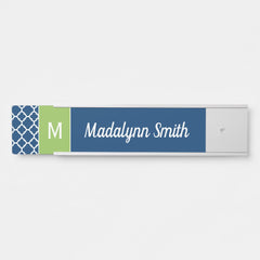 Lime & Navy Geometric Pattern Custom Monogram Door Sign