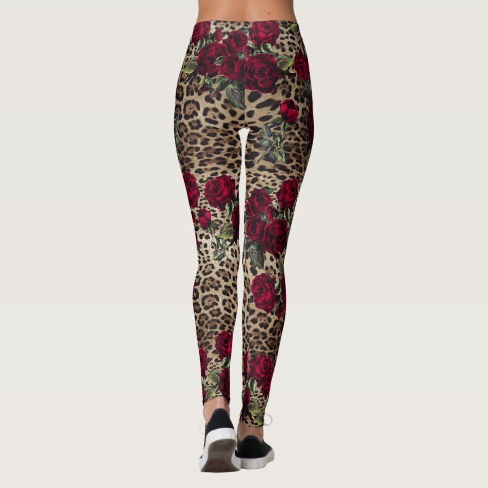 Red Roses Leopard print Leggings