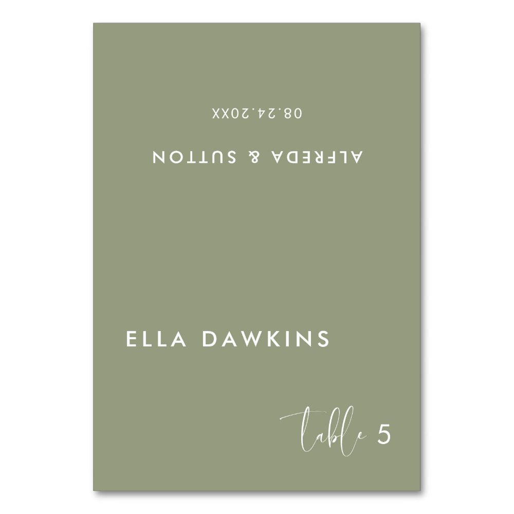 Elegant modern sage green wedding guest place card