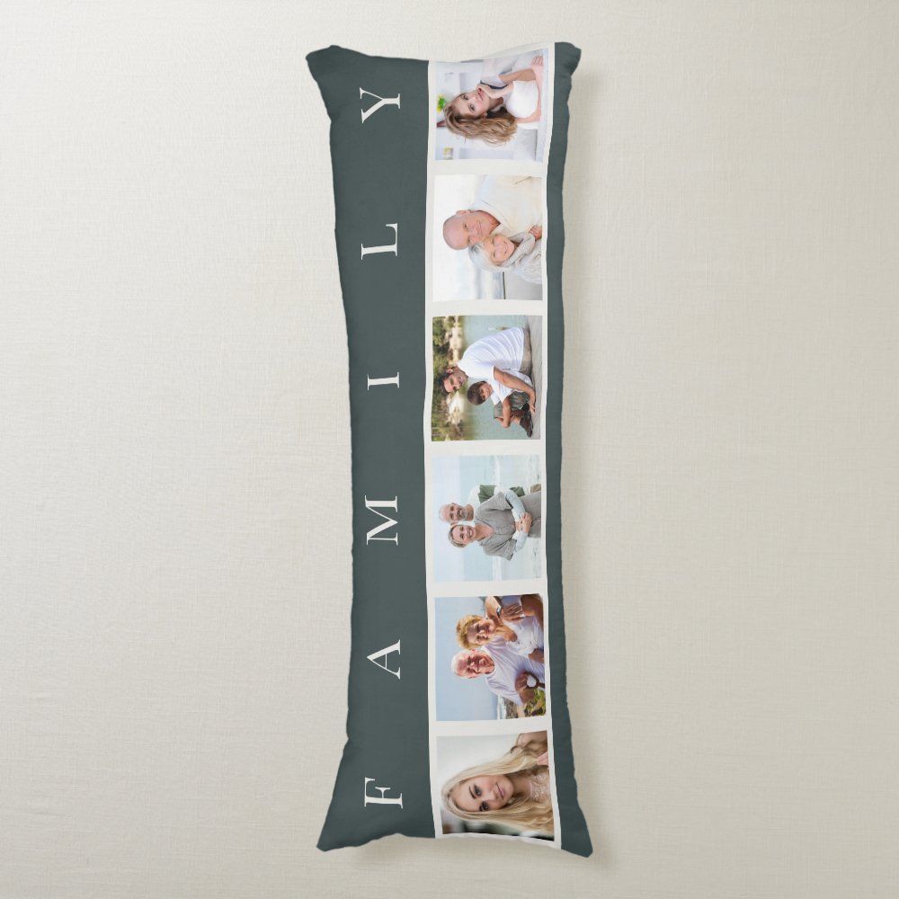 FAMILY Photo Collage 6 Picture Slate Grey Body Pillow