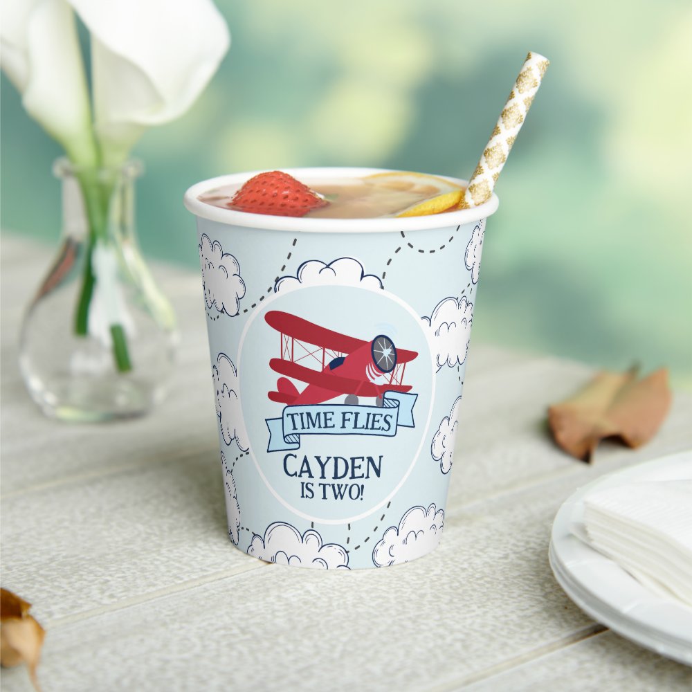Time Flies Airplane Birthday Paper Cups
