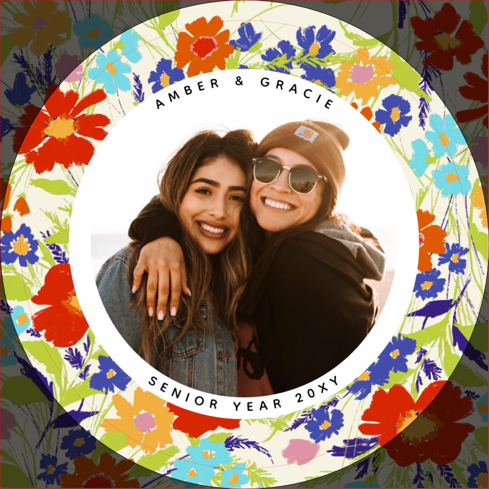 Round Photo Pretty Wildflower Frame with Text Magnet