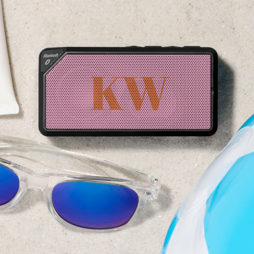 Modern Pink Orange Monogram Initials Personalized Bluetooth Speaker